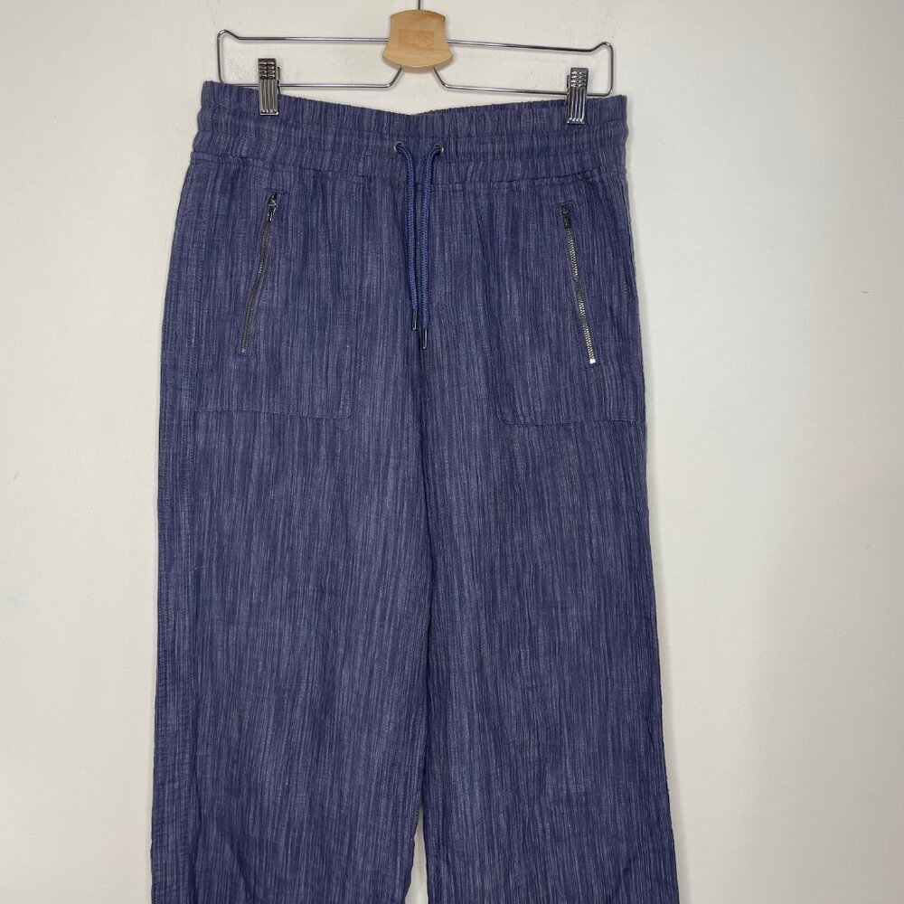 Athleta Womens Cabo Linen Textured Wide Leg Pants Blue Loose Fit Pockets Size 8 - Picture 3 of 12